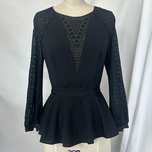 Karen Millen Peplum black long sleeve blouse size 4